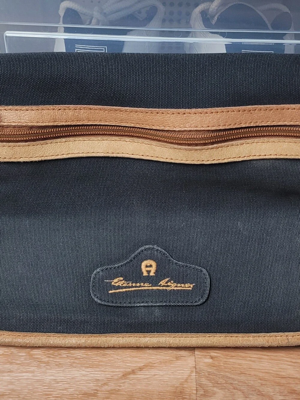 Etienne Aigner Denim Blk Jean Purse Crossbody Shoulder Bag Canvas Tan